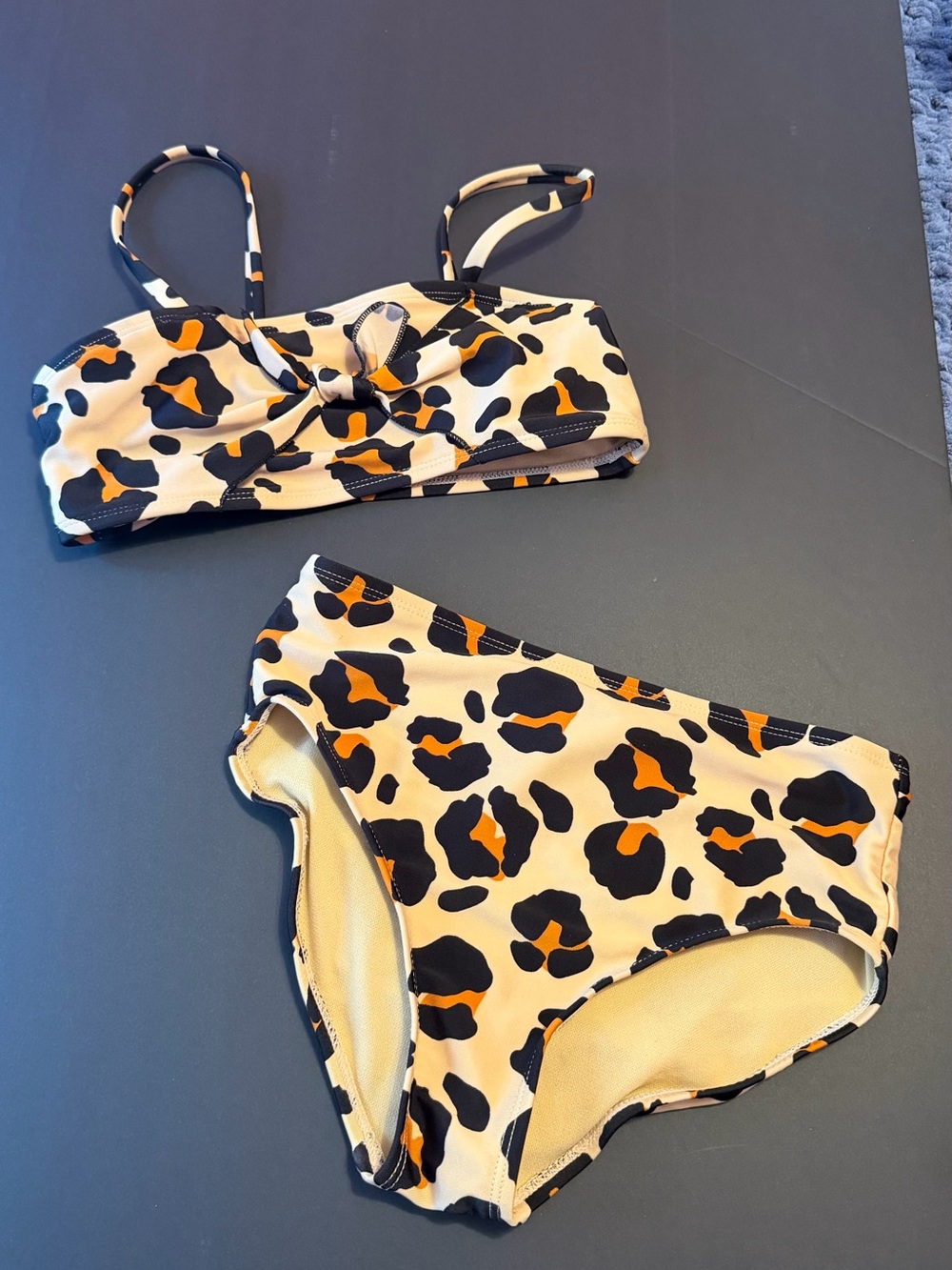 art class Leopard Print Girls Bikini Set in Beige, Black & Orange